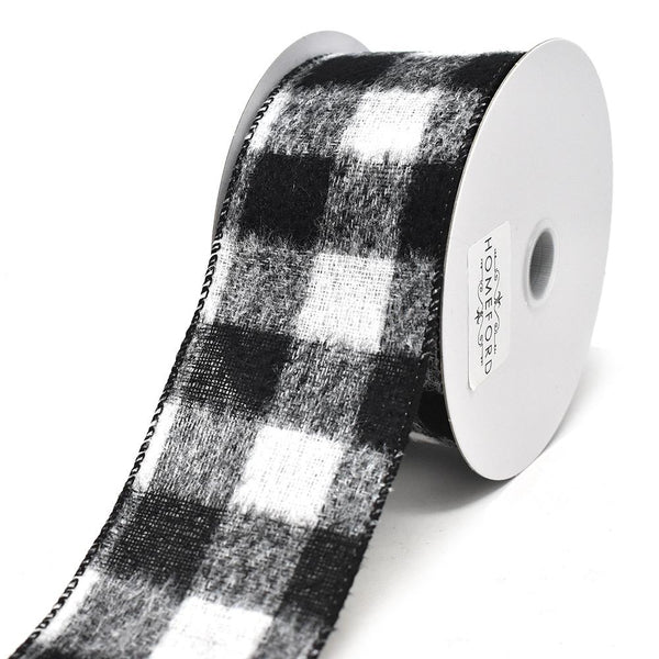 Brushed Buffalo Plaid Wired Edge Christmas Ribbon, 2-1/2-Inch, 10-Yard, Black/White