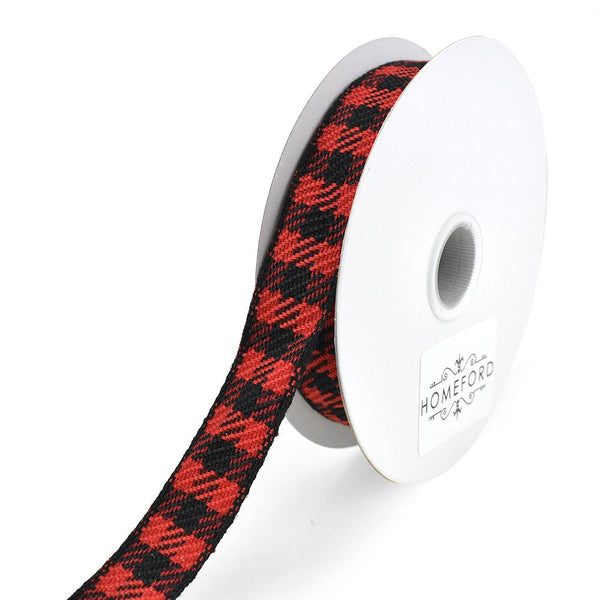 Christmas Woven Buffalo Plaid Ribbon, Red/Black, 7/8-Inch, 10-Yard