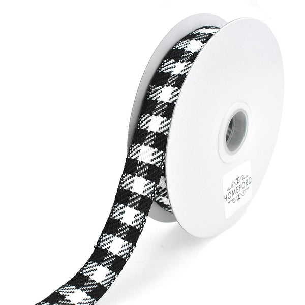 Christmas Woven Buffalo Plaid Ribbon, Black/White, 7/8-Inch, 10-Yard