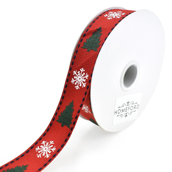 Christmas Tree and Snowflake Ribbon, 7/8-Inch, 10-Yard