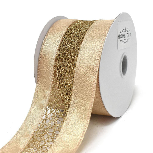 Elegant Satin Ribbon with Glitter Web Center Wired Ribbon, Gold, 2-1/2-Inch, 10-Yard