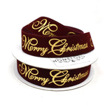 Velvet and Gold Embossed "Merry Christmas" Wired Ribbon, 7/8-Inch, 10-Yard