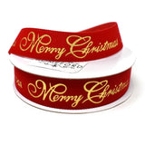 Velvet and Gold Embossed "Merry Christmas" Wired Ribbon, 7/8-Inch, 10-Yard