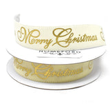 Velvet and Gold Embossed "Merry Christmas" Wired Ribbon, 7/8-Inch, 10-Yard