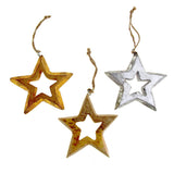 Hanging Wooden Distressed Star Cut-Out Christmas Ornament, 4-Inch