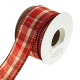 Plaid Checkered Holiday Christmas Wired Ribbon, Red/Natural, 10 Yards