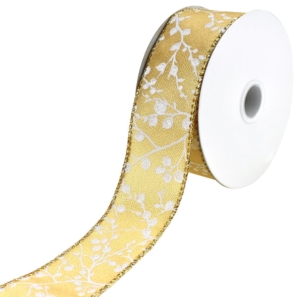 Berry Branch Silhouette Wired Ribbon, 1-1/2-Inch, 10-Yard - Gold