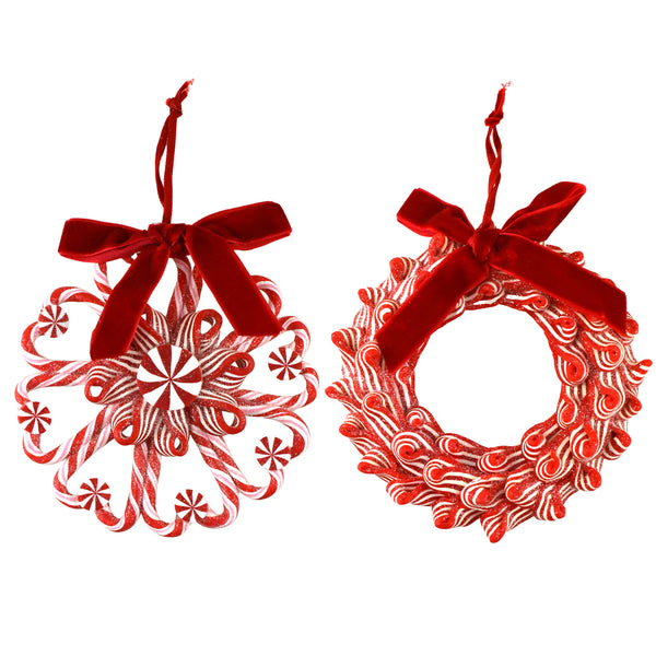 Peppermint Wreath Christmas Ornaments, 5-Inch, 2-Piece