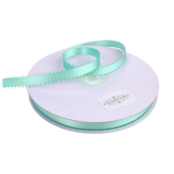 Picot-edge Double Face Satin Ribbon, Aqua, 3/8-Inch, 50 Yards