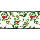 Glitter Berry and Holly Branches Wired Ribbon, 2-1/2-Inch, 10-Yard - White