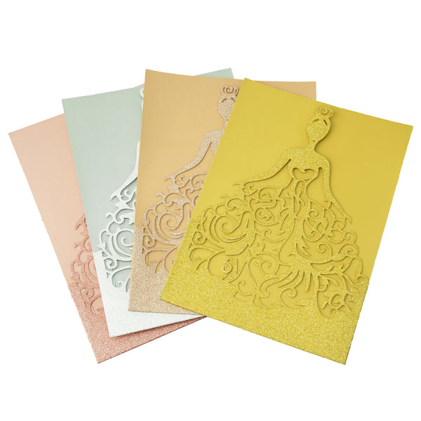 Glitter Laser-Cut Woman in Dress Blank Invitations, 7-Inch, 8-Count