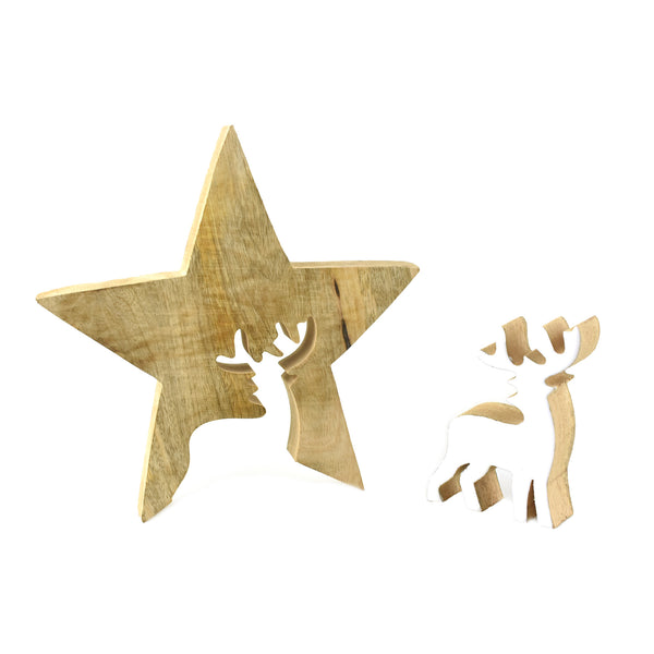 Wooden Star and Reindeer Puzzle, 8-1/2-Inch