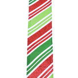 Christmas Glitter Candy Cane Stripes Wired Ribbon, 1-1/2-Inch, 10-Yard - Green/Red/White