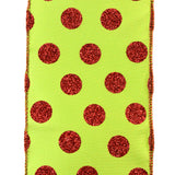 Christmas Polka Dots Wired Ribbon, 4-Inch, 10-Yard - Lime Green/Red