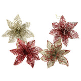 Christmas Glittered Poinsettia Hanging Ornaments, 7-1/2-Inch, 4-Piece