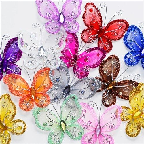 Nylon Organza Butterflies, Assorted, 2-Inch, 24-Pack