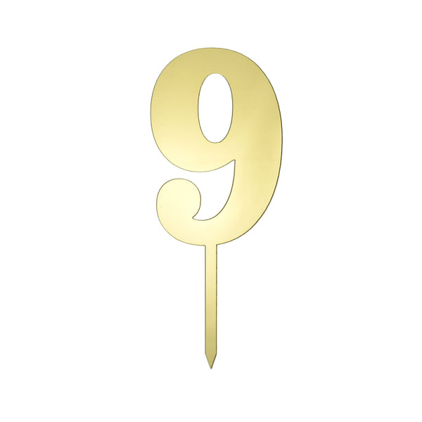 Metallic Acrylic Number 9 Cake Topper, Gold, 7-1/2-Inch