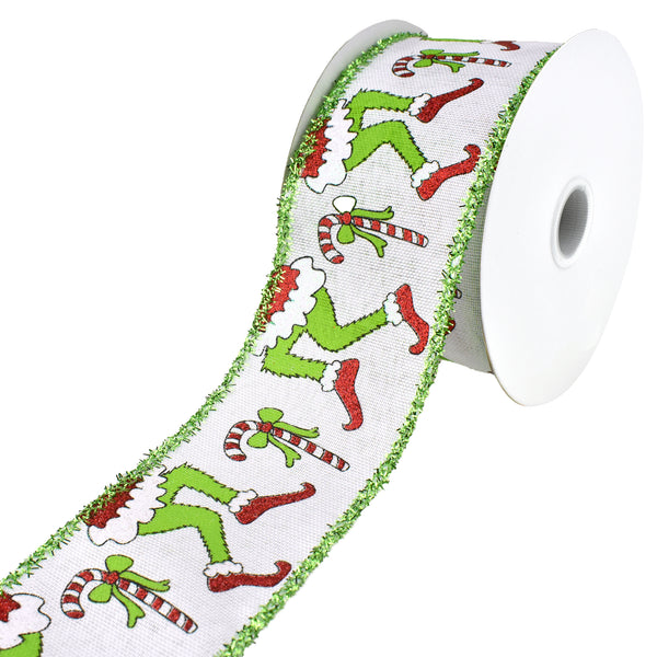 Christmas Monster Legs Tinsel Wired Edge Ribbon, 2-1/2-Inch, 10-Yard
