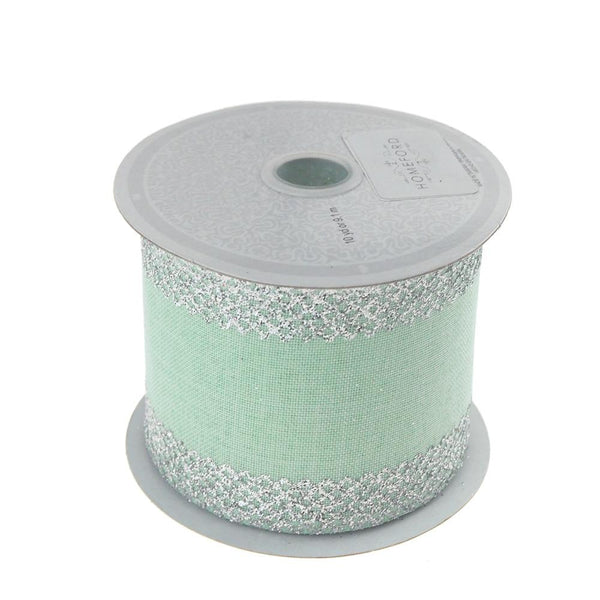 Glitter-Edge Criss-Cross Canvas Ribbon, Mint Green, 2-1/2-inch, 10 Yards