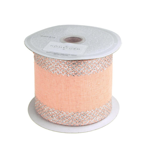 Glitter-Edge Criss-Cross Canvas Ribbon, Peach, 2-1/2-inch, 10 Yards