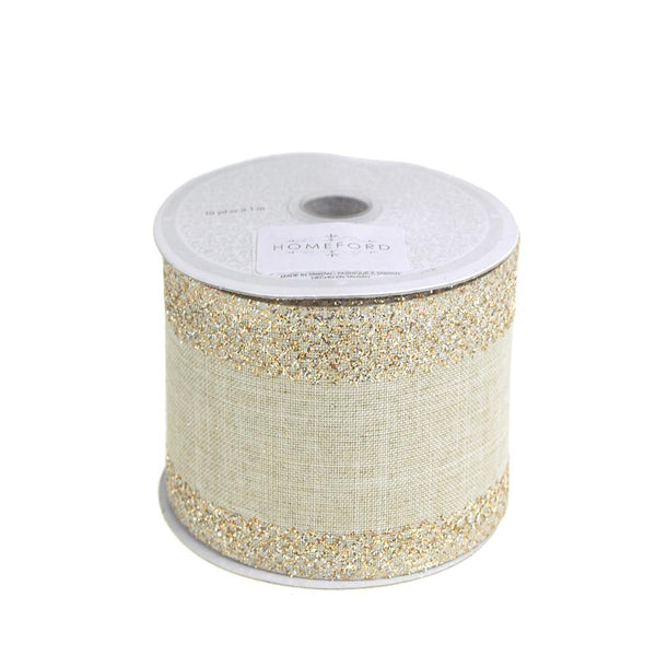 Glitter-Edge Criss-Cross Canvas Ribbon, Toffee, 2-1/2-inch, 10 Yards