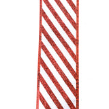 Christmas Glitter Holiday Stripes Wired Ribbon, 2-1/2-Inch, 10-Yard - Red/White