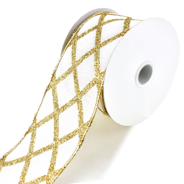 Glittered Lattice Faux Linen Wired Ribbon, 2-1/2-Inch, 10-Yard