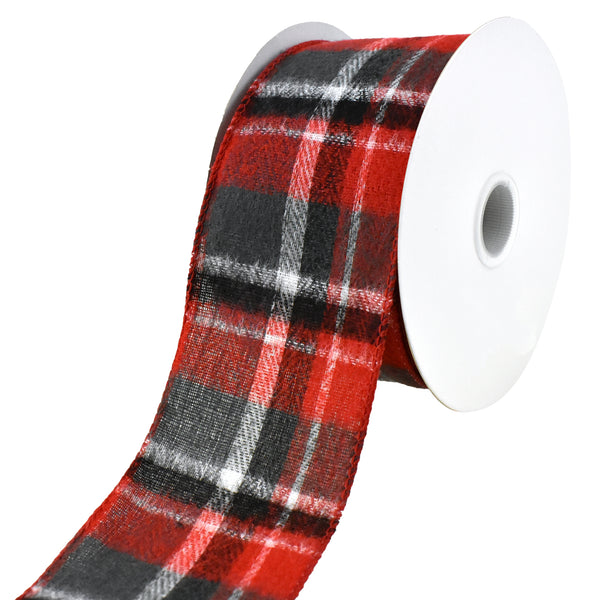 Christmas Flannel Brush Plaid Wired Ribbon, 2-1/2-Inch, 10-Yard