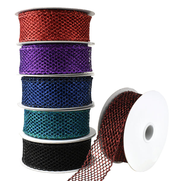 Christmas Sparkling Glitter Netting Wired Ribbon, 1-1/2-Inch, 10-Yard