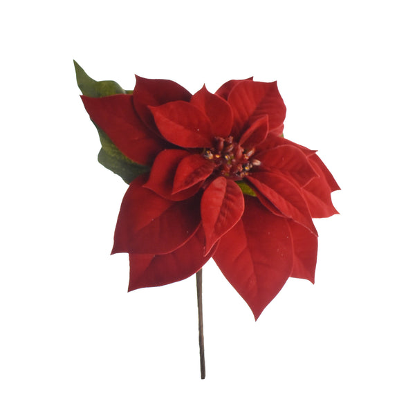 Artificial Velvet Poinsettia Pick, 14-Inch