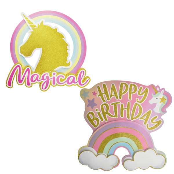 Glitter Unicorn Birthday 3D Cutouts, 12-Inch, 2-Piece