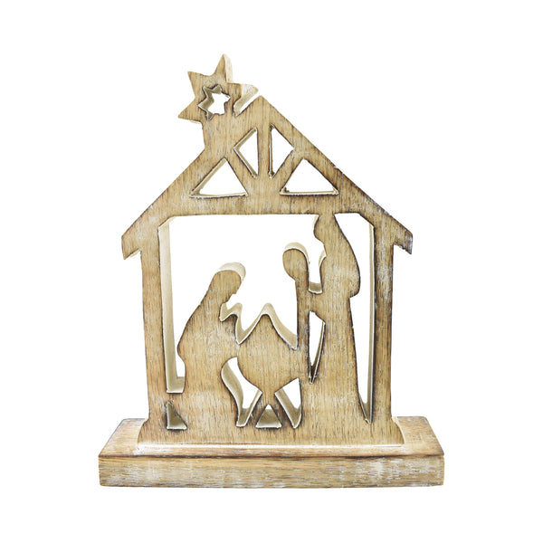 Wooden Nativity Scene Tabletop Decor, White Wash, 8-1/2-Inch