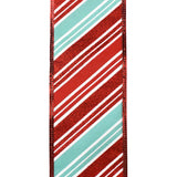 Christmas Glitter Candy Cane Stripes Wired Ribbon, 2-1/2-Inch, 10-Yard - Aqua/Red/White