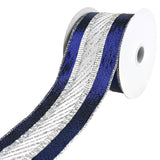 Glittered Stripes and Metallic Edge Wired Ribbon, 2-1/2-Inch, 10-Yard - Navy/Silver