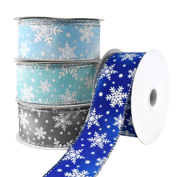 Christmas Iridescent Snowflakes Satin Wired Ribbon, 1-1/2-Inch, 10-Yard