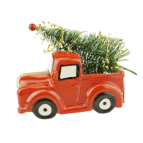 Christmas Tree in Ceramic Red Truck Decoration, 7-Inch