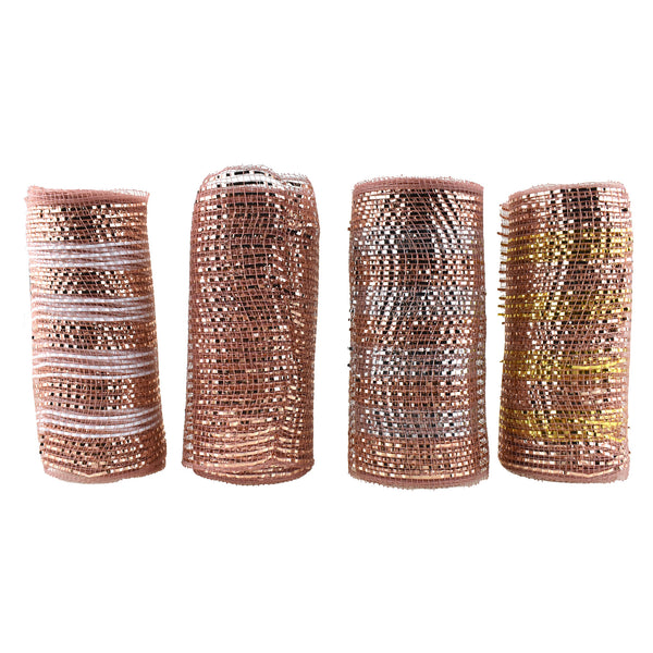 Metallic Mesh Wrap Ribbon, Rose Gold, 6-Inch, 5-Yard, 4-Piece