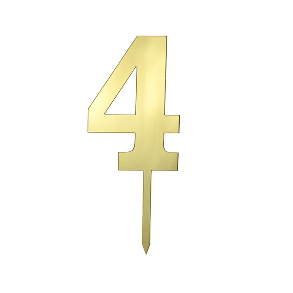 Metallic Acrylic Number 4 Cake Topper, Gold, 7-1/2-Inch