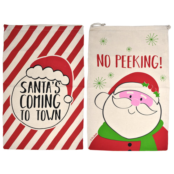 Christmas Santa Sacks with Drawstrings, 29-1/2-Inch, 2-Piece