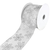 Metallic Glitter Christmas Snowflake, Stripe Sheer Wired Ribbon, 2-1/2-Inch, 10-Yard