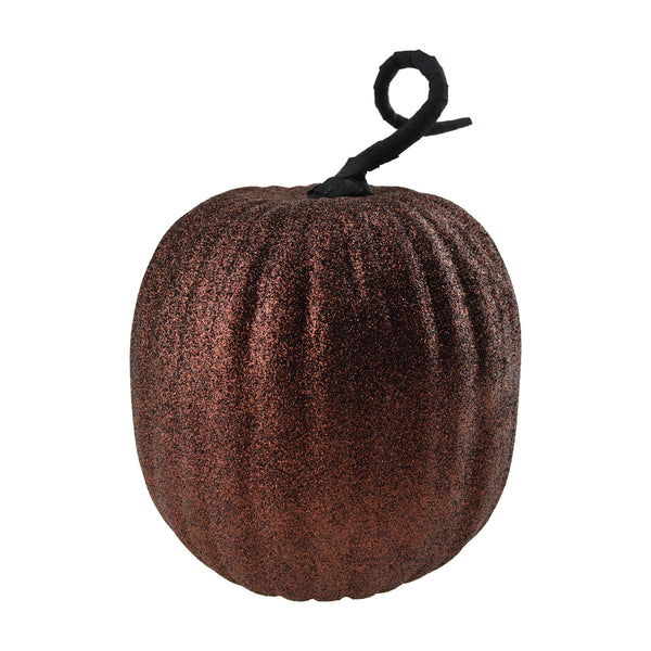 Artificial Glittered Foam Pumpkin Decor, 9-Inch, Bronze