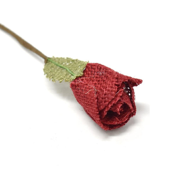 Rose and Leaf Burlap Flower Pick, Red, 5-1/2-Inch