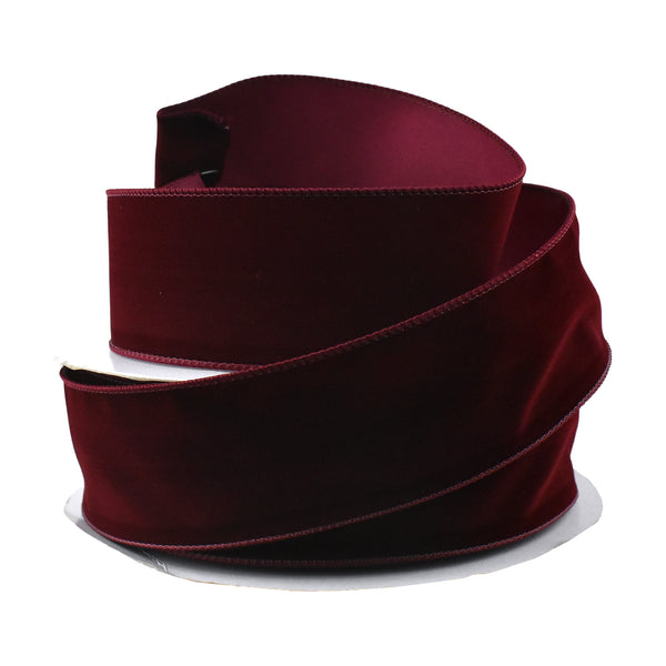 Christmas Velvet Wired Edge Ribbon, Burgundy, 2-1/2-Inch, 50-Yard