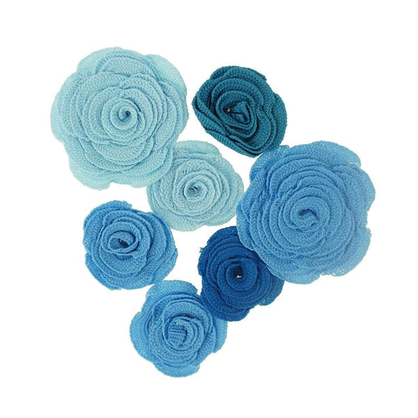 3D Crochet Flower Embellishments, 7-Piece, Sky