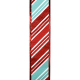 Christmas Glitter Candy Cane Stripes Wired Ribbon, 1-1/2-Inch, 10-Yard - Aqua/Red/White