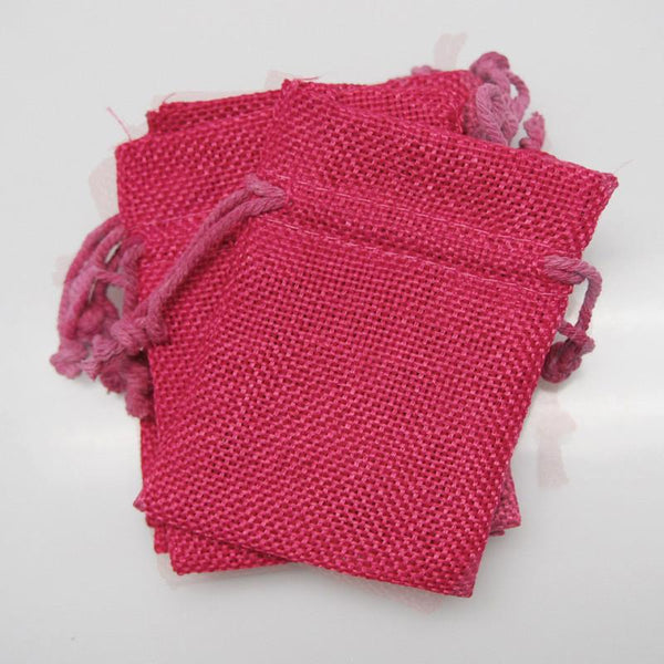 Faux Burlap Pouch Bags, 5-inch x 7-inch, 6-Piece, Fuchsia