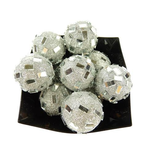 Glitter Disco Ornament Balls, 1-1/4-inch, 10-Piece, Silver