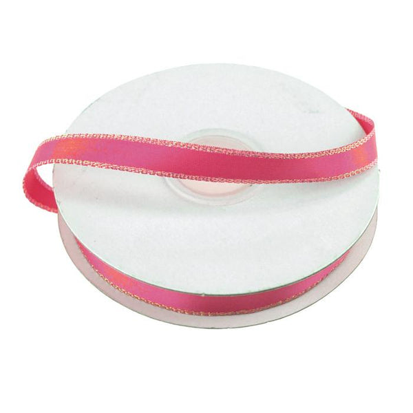 Satin Ribbon with Iridescent Edge, 3/8-Inch, 25 Yards, Hot Pink