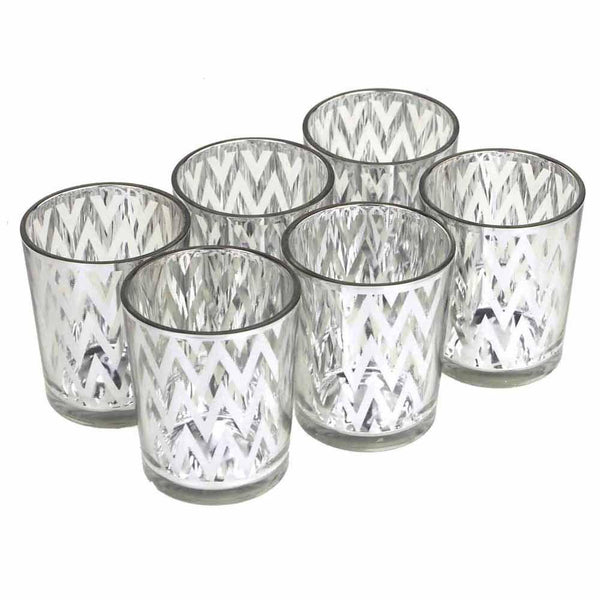 Chevron Votive Candle Holder Glass, 2-1/2-Inch, 6-Piece, Silver