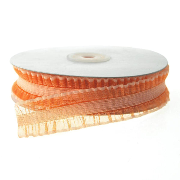 Stretchable Ruffled Organza Ribbon, 1-Inch, 10 Yards, Orange